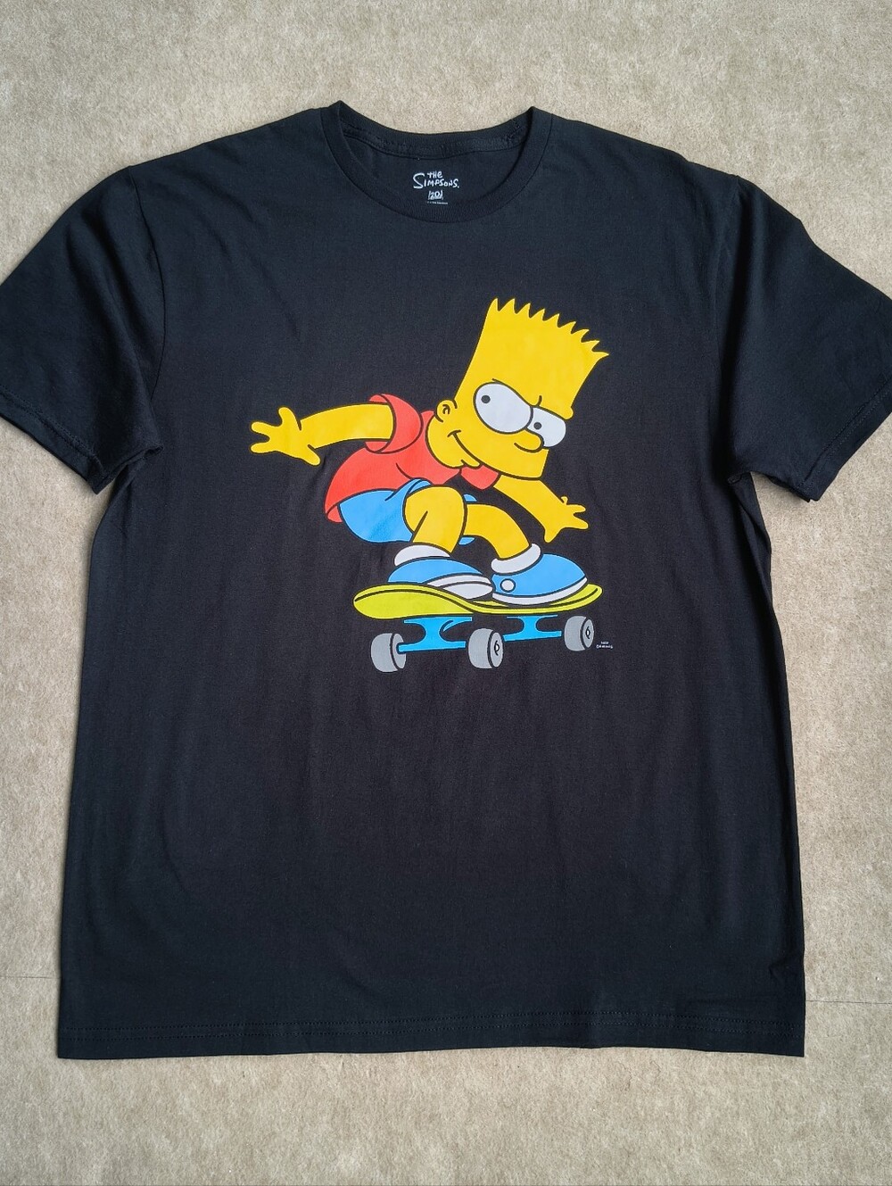 The Simpsons Bart Skateboard Graphic Short Sleeve Black T-shirt Size Large -H